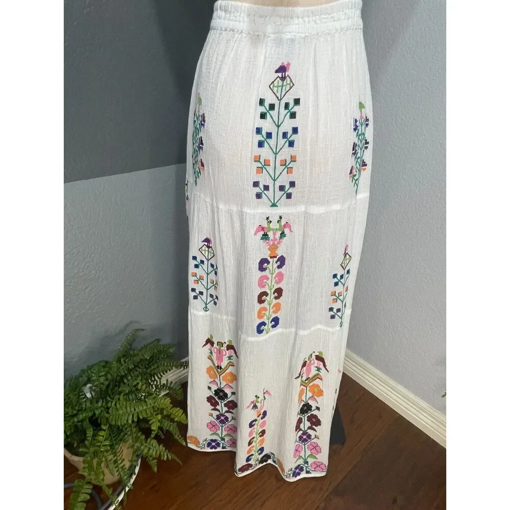 Melissa Odabash Pixi Maxi Skirt White Embroidered Cotton Size M Rare Sample Boho - Picture 2 of 11